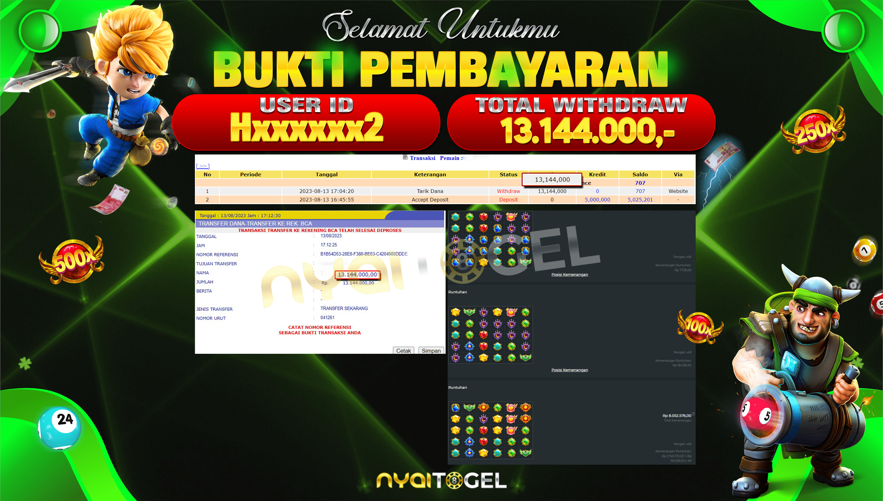 NYAITOGEL Bukti Jackpot Slot Di Gates Of Olympus Rp.13.144.000,-