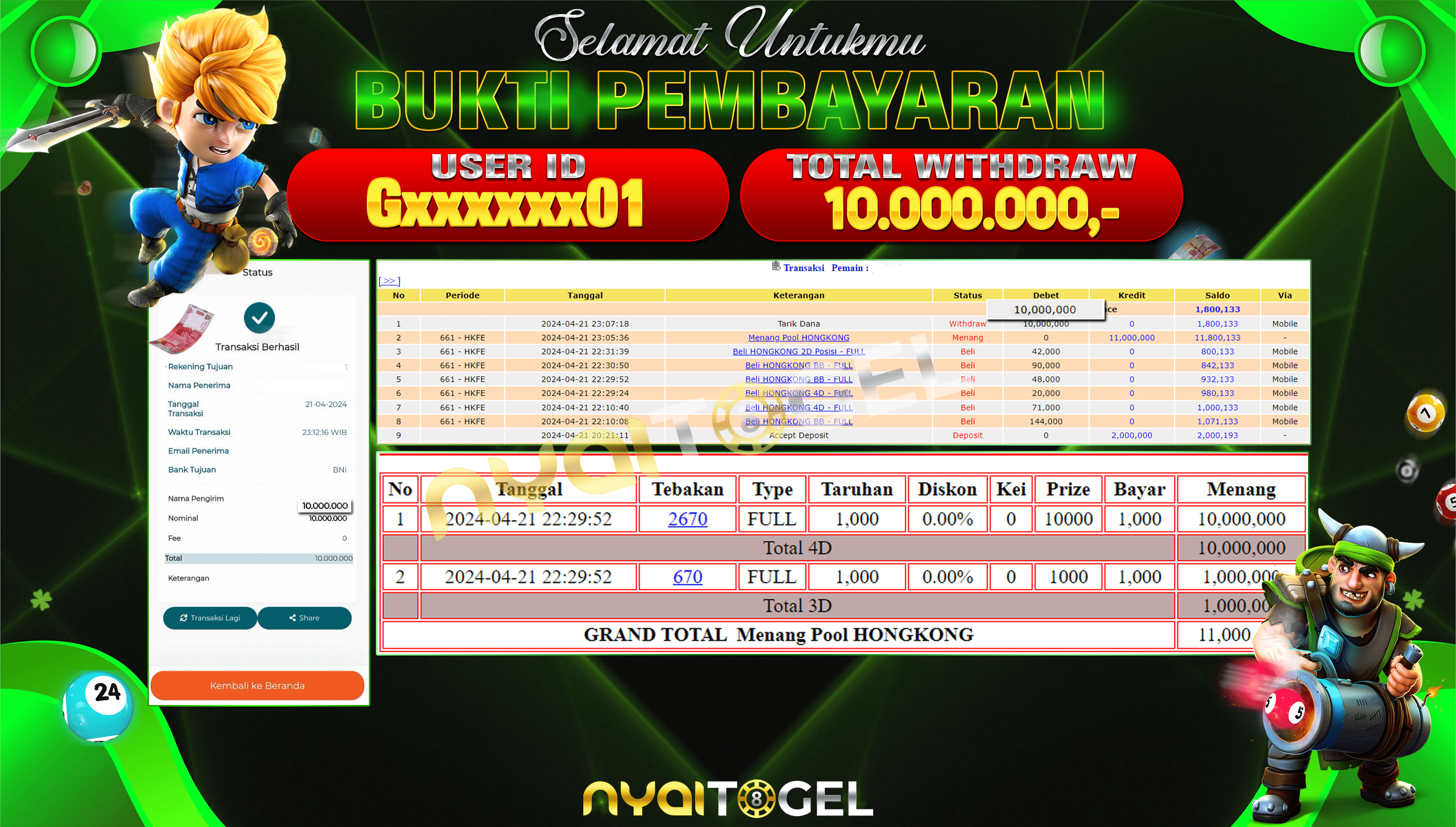 NYAITOGEL Bukti Jackpot Togel Di Pasaran HK Rp.10.000.000,-