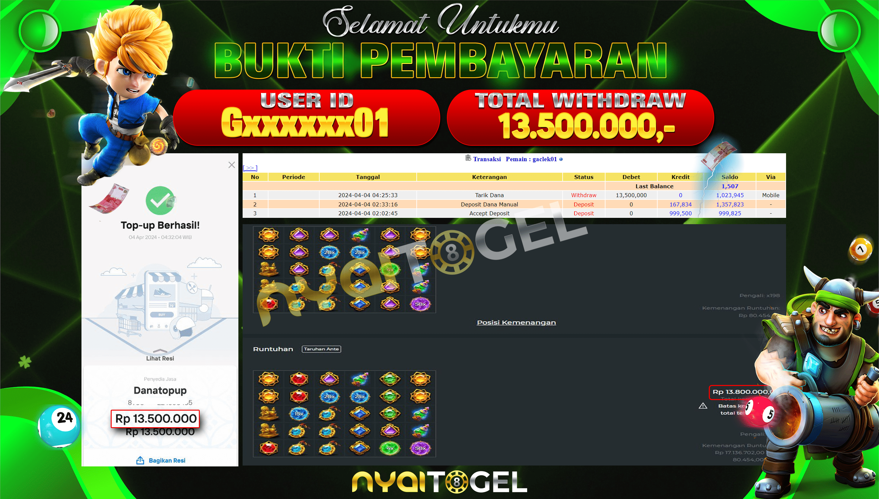 NYAITOGEL Bukti Jackpot Slot Di Gates of Gatot Kaca Rp.13.500.000,-