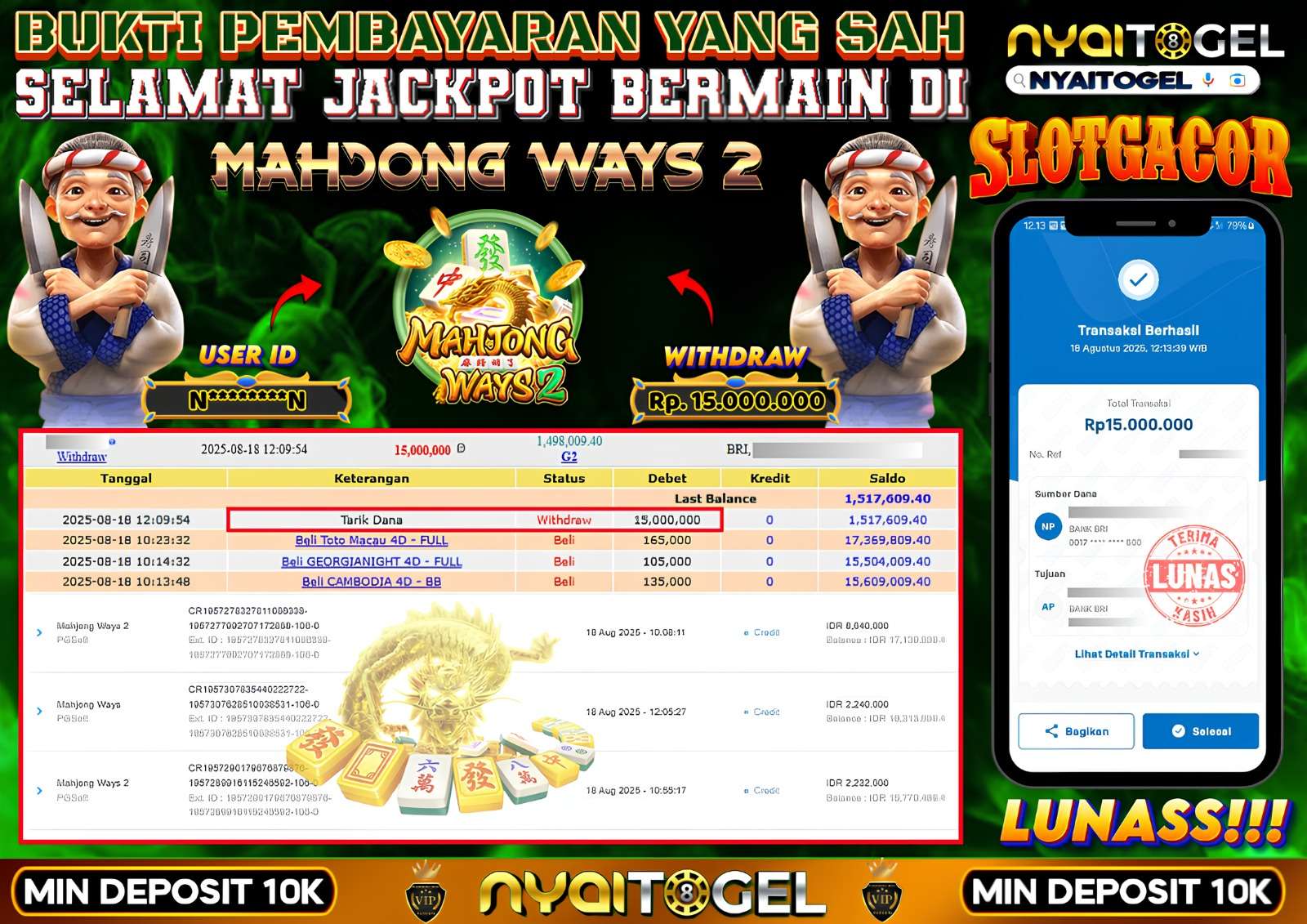 bukti jp slot